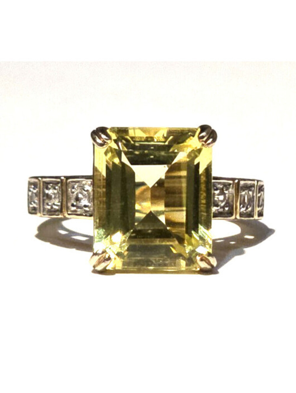 Yellow Sapphire Emerald Cut Cocktail Ring Diamonds Gold Sterling RJ Graziano 6